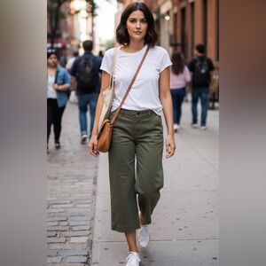 Daily Ritual Khaki Green Wide Leg Cropped Pants Size 2